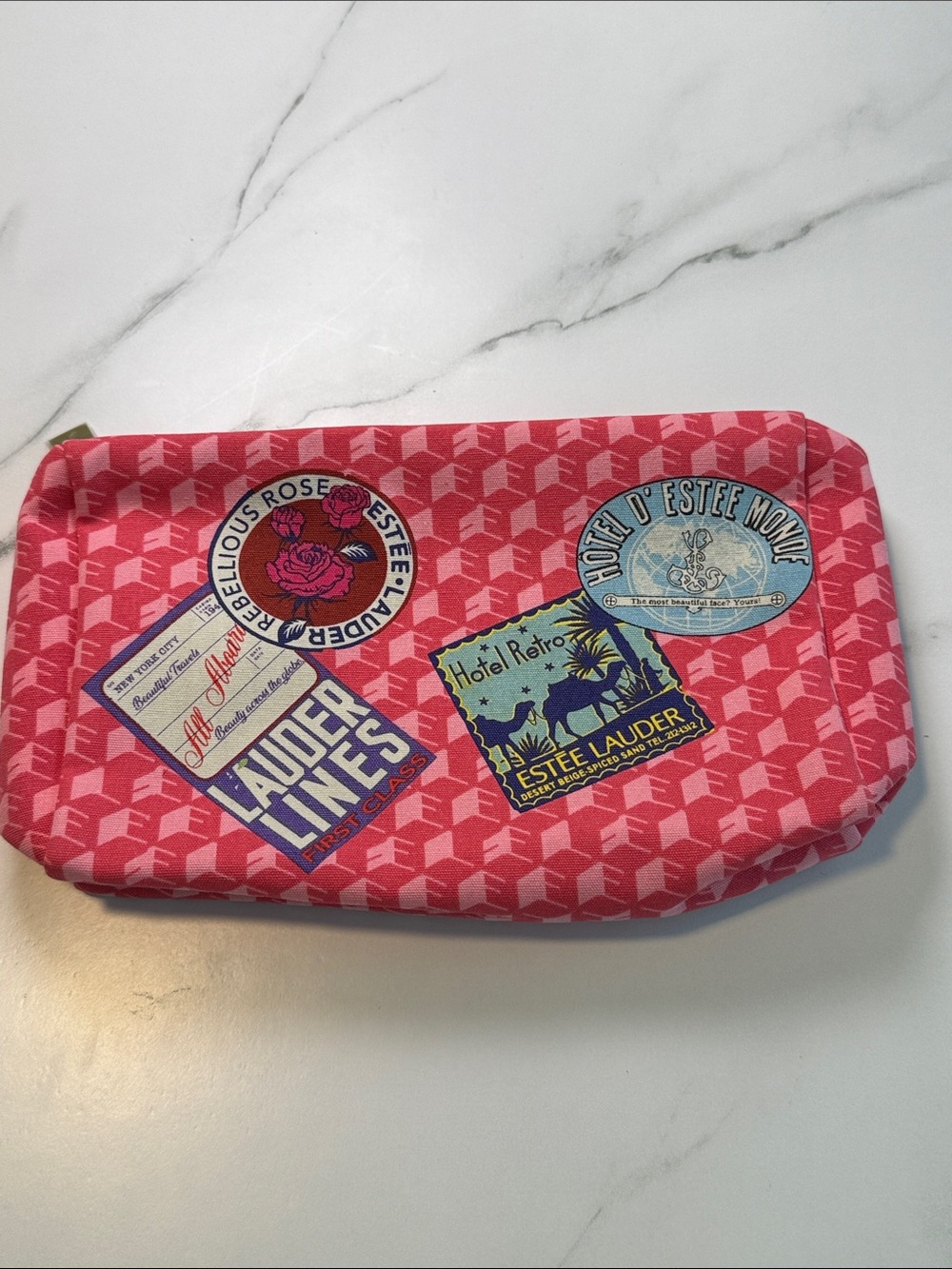 Estee Lauder Pink Travel Sticker Cosmetic Pouch